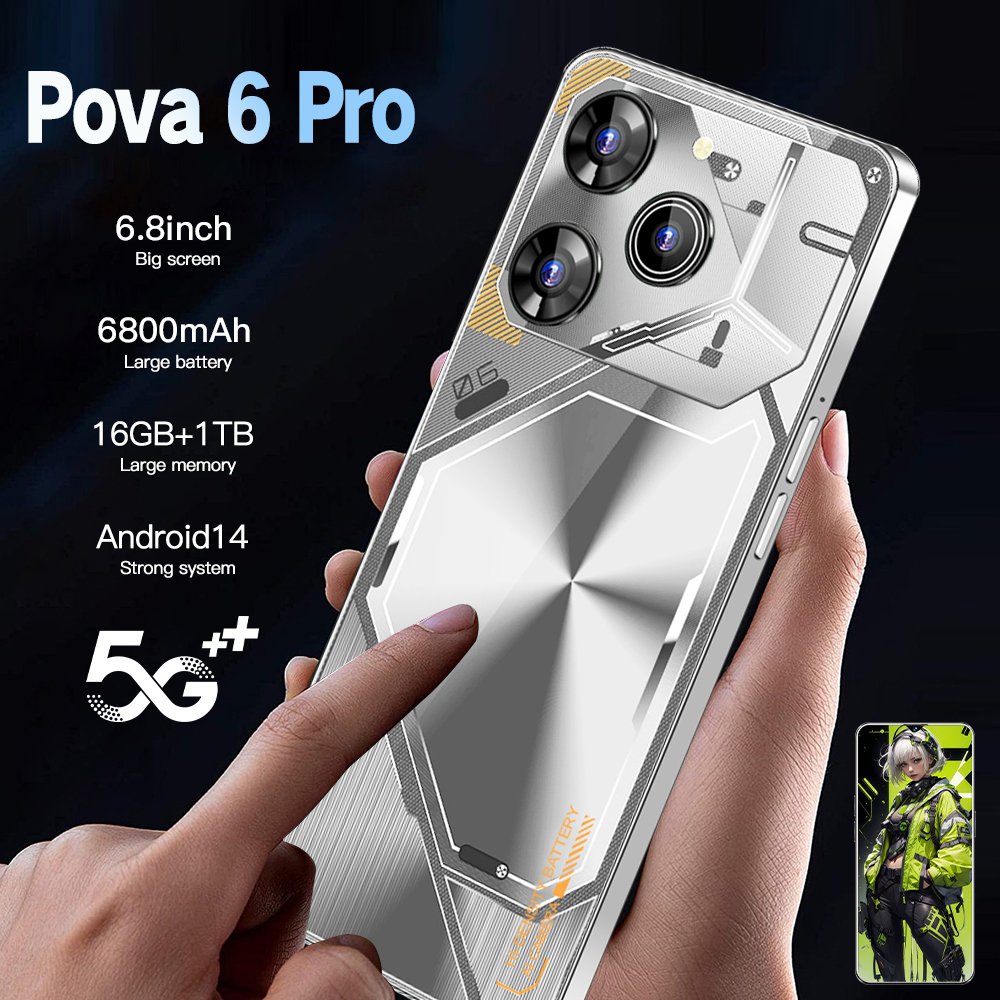 Pova 6 Professional 5G Smartphone with 16GB RAM and 1TB Storage for Long Battery Life, Dual Card Compatible with Mobile 5G Smartphones
