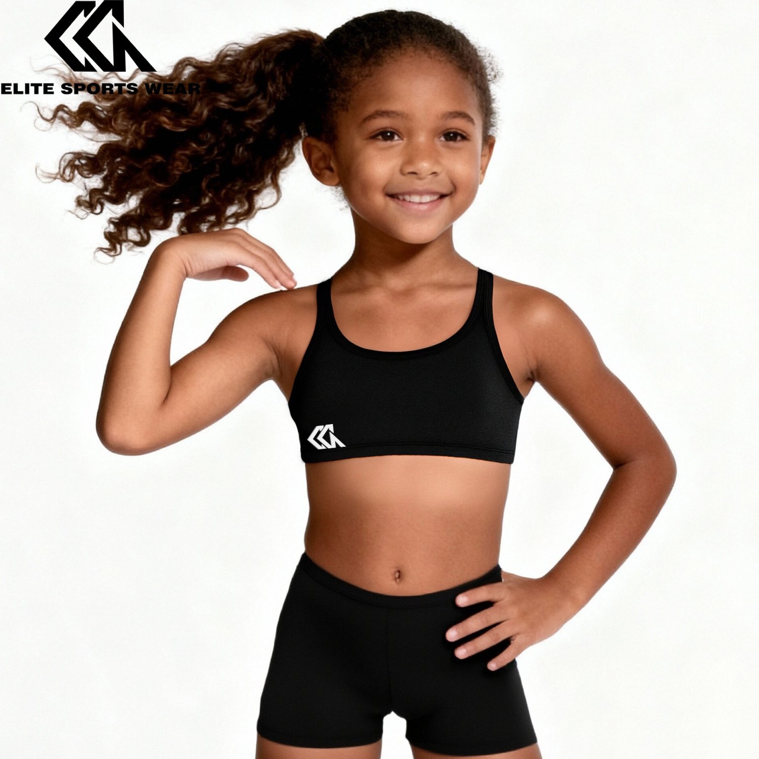 Solid color children's sportswear, girls' high-waisted short sports top, customized dance team logo activity top