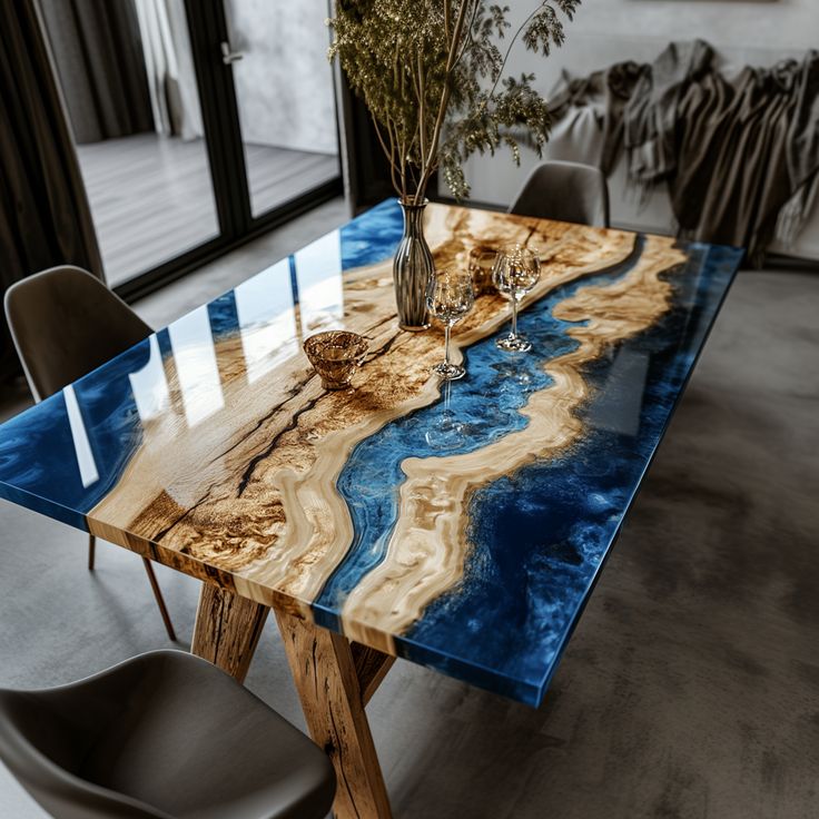 Hot selling resin epoxy desktop wood river office desk epoxy resin solid wood Qinghe dining table