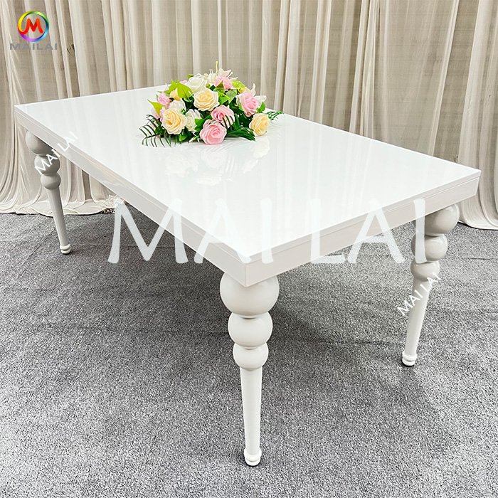 Hotel banquet event white metal gold dining table stainless steel wedding table